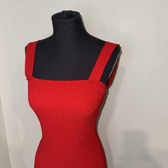 Storia Smocked Red Linen Mini Dress Size S‎ Ruffle - Picture 2 of 11